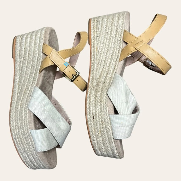 TOMS Willow Cream Canvas Espadrille Wedges Strappy Sandals 8 - Picture 5 of 9